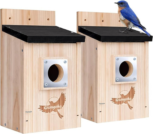 Gtongoko 2 Pack Bird Houses for Outside Clearance with Metal Predator Guard Blue Birdhouses for Outdoors Nesting Box for Cardinals Swallows Finches Chickadee Assembly Required