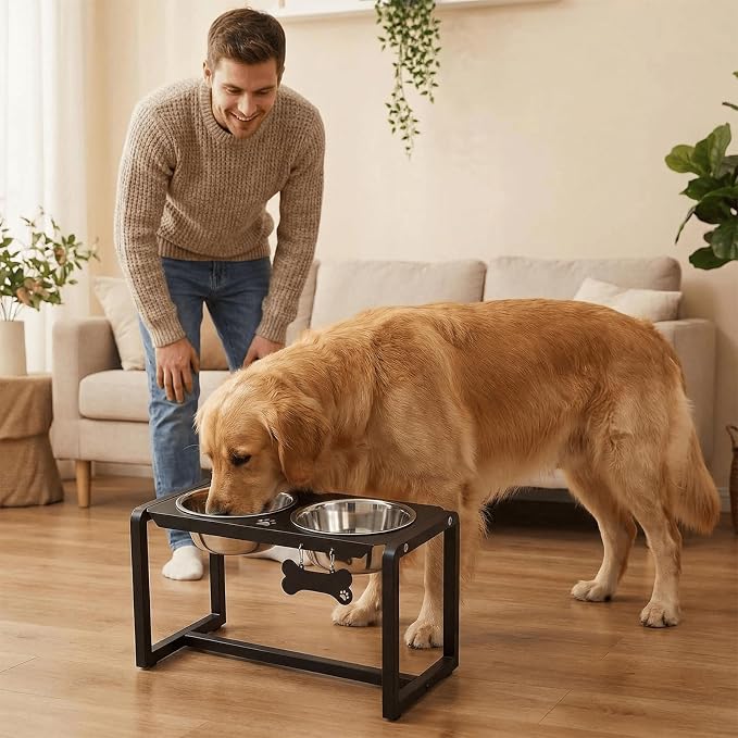 Metal Elevated Dog Bowls, Raised Dog Bowls for Medium/Large Sized Dogs with 2 Thick 58oz Stainless Steel Food Bowls, 10'' Tall Dog Bowl Stand Protect Neck & Joints