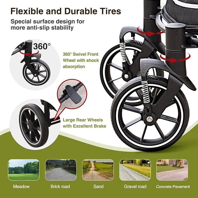 Dog Stroller for Medium/Large Dogs One-Click Folding, Extra Large Pet Stroller for 2 Dogs with Storage Pocket & Shock Absorption, Up to 130 lbs, Grey