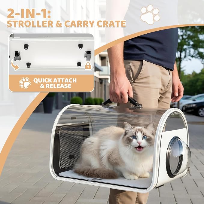 Magshion Dog Stroller w/Detachable Carrier for Small/Medium Dogs&Cats | Clear PC Dome Pet Stroller Up to 33 lbs, Lightweight Foldable Pet Cart, PU Wheels, Storage Basket & Cup Holder