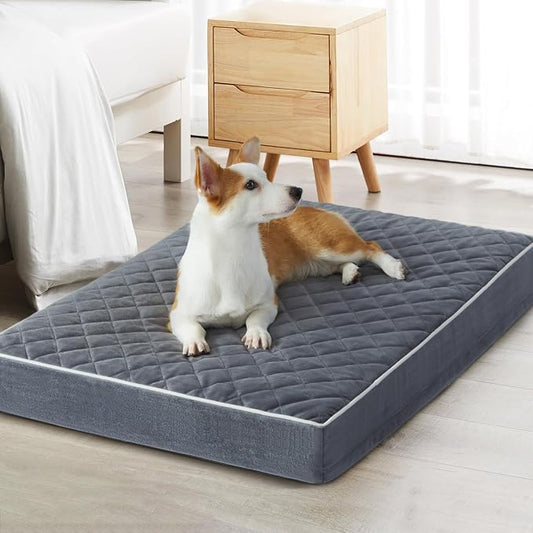 WNPETHOME Orthopedic XXL Dog Beds for Large Senior Dog Bed Comfy Sleeping | XXL Washable Waterproof Dogs Bed with Removable Cover, Multi-Needle Quilting Dogs Crate Bed for Relax ,Grey 55x42 Inch