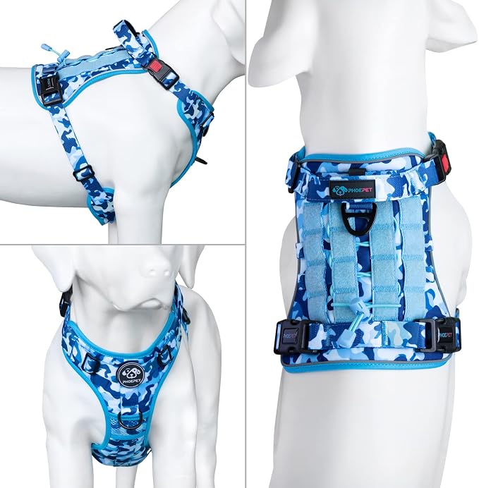 No Pull Tactical Dog Harness,Service Dog Vest Molle & Loop Panels | Ocean Blue M, Metal Front & Back D-ring, Reflective, Easy Control with Padded Handle for Small Medium Large Dogs
