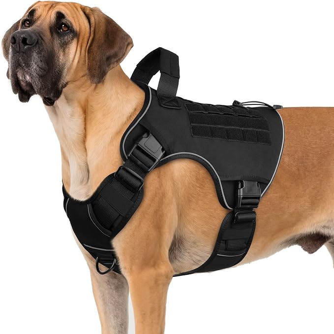 WINGOIN Black Tactical Dog Harness for Extra Large Dogs,No Pull Dog Harness | Heavy Duty with Handle,Adjustable Reflective,Military K9 Style,Big Size Dog Vest,for Great Danen,for Walking Running Hunting