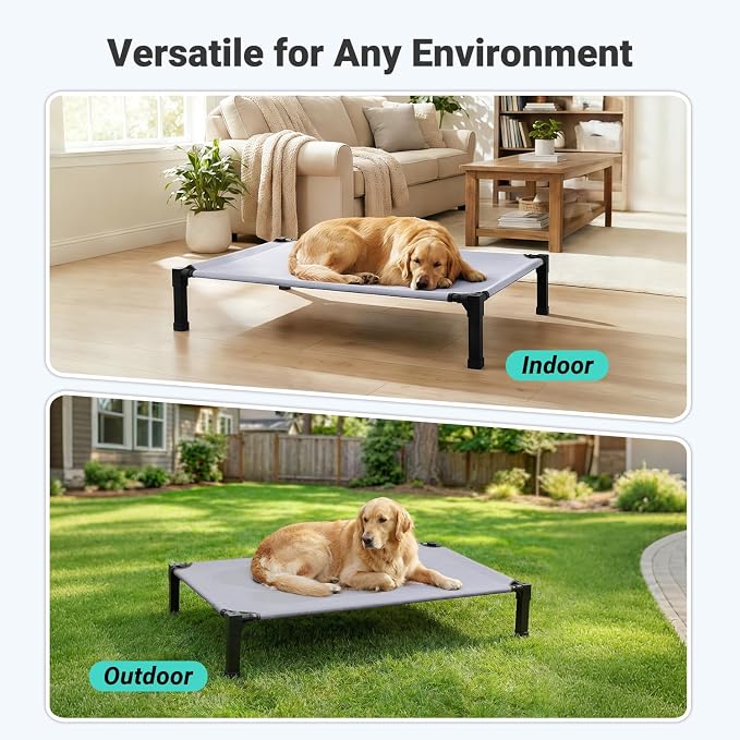 Elevated Outdoor Dog Bed, Raised Dog Bed with Steel Framed 42in | Cooling Elevated Pet Cot with Non-Slip Feet, and Waterproof, Washable, Breathable Teslin Mesh