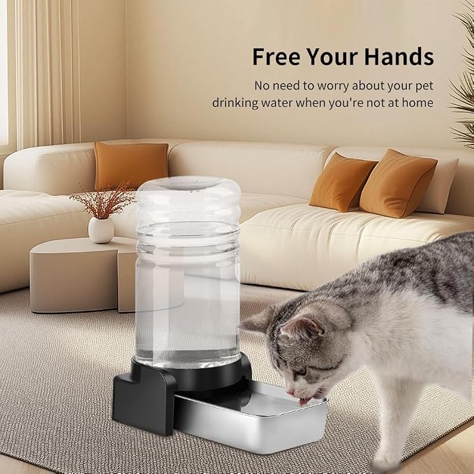 Marchul 1.5 Gallon Cat Water Dispenser, Automatic Gravity Dog Water Feeder, Stainless Steel Large Capacity Cat Waterer for Cats and Small Dogs (3 Filters)