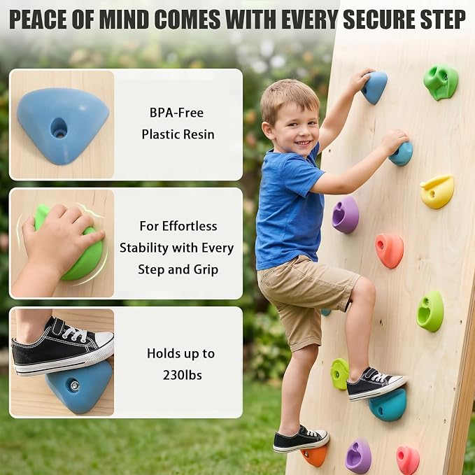 ZENFUN 32 Packs Rock Climbing Holds Multi Size and Color, Indoor & Outdoor Rock Wall Climbing Kit, Rock Wall Holds Multi-Colored Climbing Rock Wall Grips with Mounting Hardware