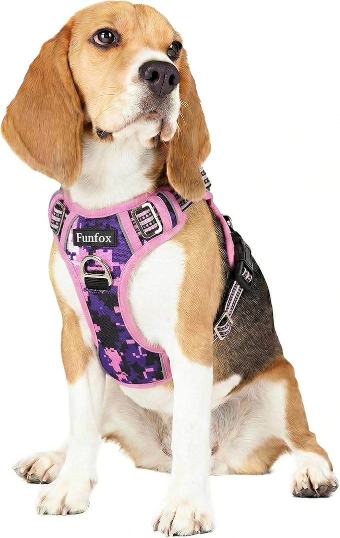 Dog Harness No Pull, Adjustable Pet Vest Harness, Super Soft Material with Vertical Handle Easy Control, Reflective Night Walking, 2 Leash Clips for Medium Sized Dogs, Mosaic Pink, M