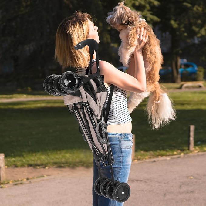 3 in 1 Pet Stroller for Small Dogs and Cats, Foldable Pet Stroller with Cats and Dogs Jogger Travel Strollers, 4 Wheels, Breathable Mesh, Large Capacity, Easy to Carry (Coffee B)