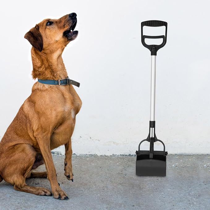 CALLARON Pooper Scooper Dog Waste Picker with Long Handle 27.55In Portable Pet Poop Scooper for Outdoor Waste Cleanup Easy Scoop Mouth Ergonomic Grip