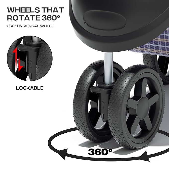 Pet Stroller for Small Dogs 10 lbs, Dog Stroller for Medium Dogs 30 lbs, Cat Strollers for 2 Cats, 3 Wheels Foldable Jogger Puppy Stroller with Storage Basket and Cup Holder, Plaid