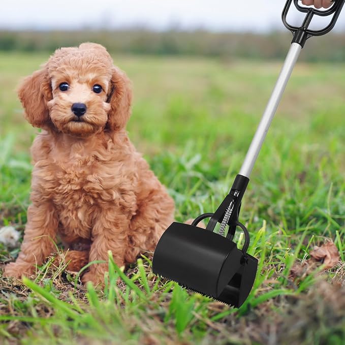 CALLARON Pooper Scooper Dog Waste Picker with Long Handle 27.55In Portable Pet Poop Scooper for Outdoor Waste Cleanup Easy Scoop Mouth Ergonomic Grip