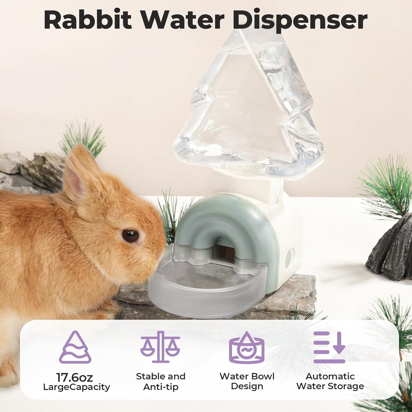 mini&moe Rabbit Water Bottle - 17.6oz Automatic Guinea Pig Water Bottle No Drip Gravity Silent Hanging Bunny Water Dispenser with Floating Bowl for Hamster, Gerbils, Ferret, Chinchilla