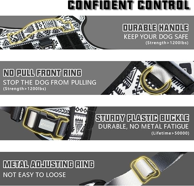 AUROTH Tactical Dog Harness for Large Dogs No Pull Adjustable Pet Harness Reflective K11 Working Training Easy Control Pet Vest Military Service Dog Harnesses