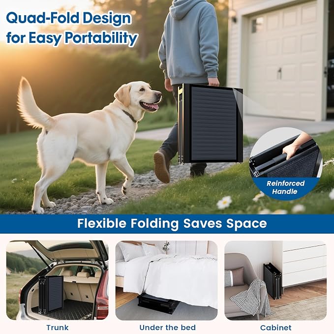 HBTower 71" L x 17.3" W Folding Dog Car Ramp for Large Dogs Up to 250 LBS | Extra Wide Dog Car Ramps, Portable Pet Ramp with Non-Slip Surface, Collapsible Design for SUV, Truck & High Beds