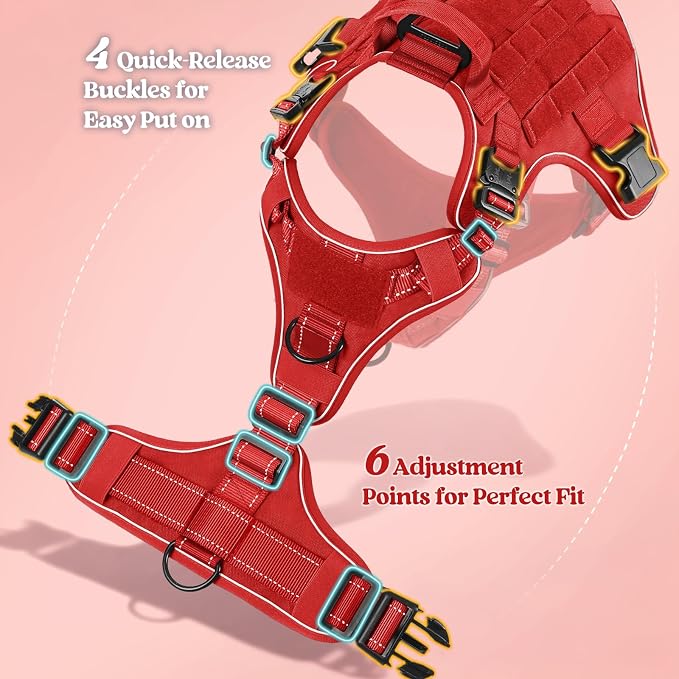 rabbitgoo Tactical Dog Harness for Large, Heavy Duty Military No Pull Vest | Sturdy Metal Buckles, 5 Adjustments, Molle System, Powerful Pullers for Training, Hunting, Outdoor, Red Reflex, Large