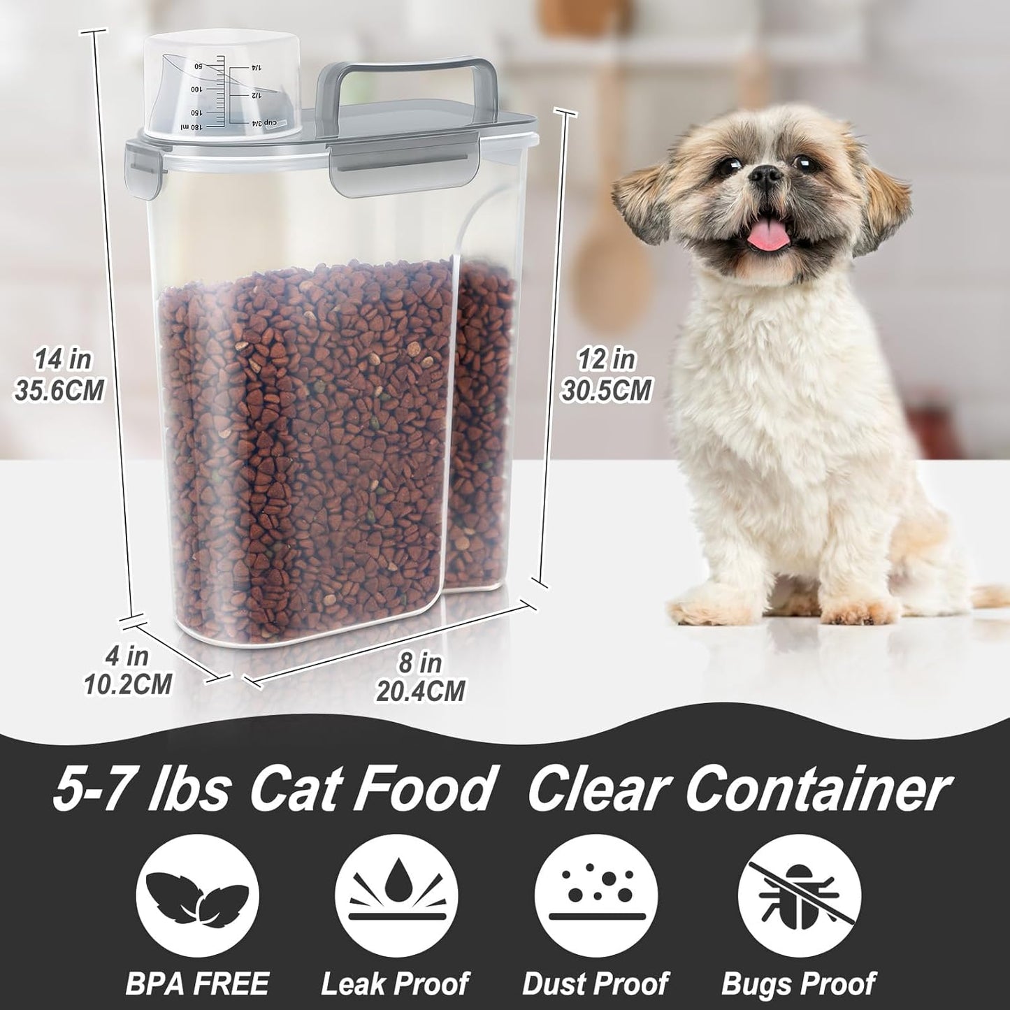 5-7Lbs Cat Dog Storage Container, Portable Pet Food Containers with Upgraded Large Spout and Cup, Small Animal Kibble Dispenser for Bird Seed, Oatmeal, Rice, Flour (2, Claer(Pink+Grey), 5L)
