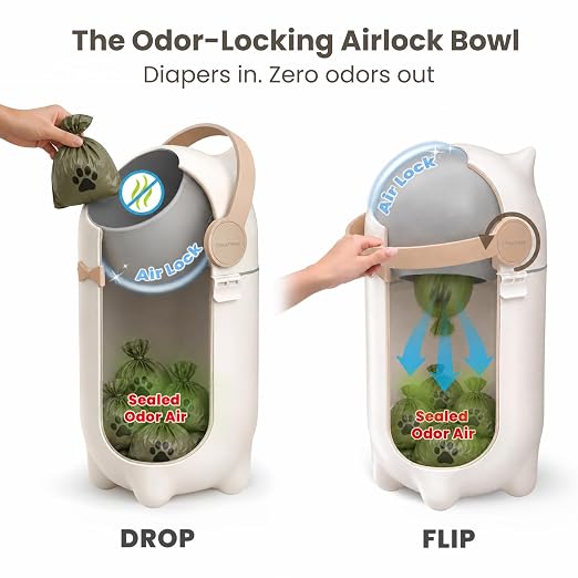 iTouchless Odor-Block Dog Poop Can, 4 Gal Ag+ Silver Ion Trash Bin, Ivory | Easy One-Hand Disposal | Lightweight & Rust-Proof | Indoors & Outdoors | 20 Free Bags Incl | Pets & Cats Waste | Home, Patio