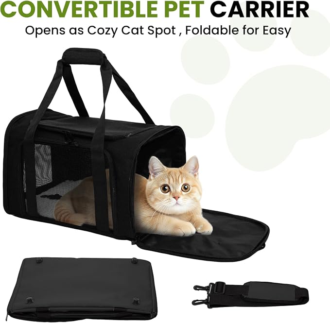 Soft-Sided Cat Carrier Expandable Pet Carrier Airline Approved Mesh Travel Carrier Up to 15lbs for Cats Small Dogs Collapsible Escape-Proof with Shoulder Strap Washable (18x11x11 Black)