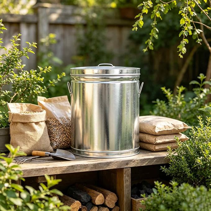 Galvanized Steel Locking Lid Storage Can,Heavy Duty Metal Waste Basket | 6 Gallon Galvanized Trash Can with Lid, Rust-Resistant Steel Body with Handles for Indoor and Outdoor Use L
