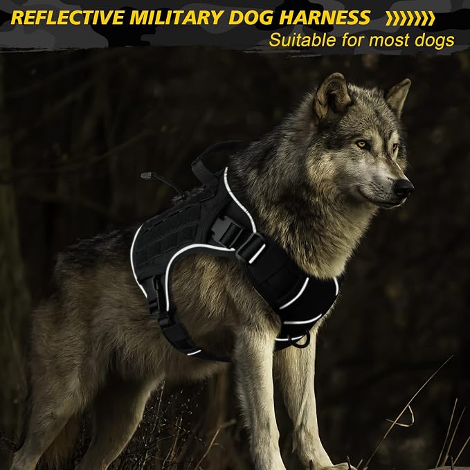 WINGOIN Black Tactical Dog Harness for Large Dogs,No Pull Dog Harness | Heavy Duty with Handle,Adjustable Reflective,Military K9 Style,Big xl Size Dog Vest,for Husky Doberman,for Walking Training