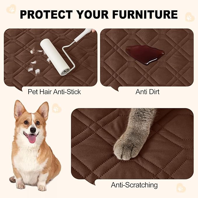 Smiry Reversible Waterproof Couch Covers for Sofa, Washable Dogs Pet Couch Covers for 3 Cushion Sofa Pet Friendly, Water Resistant Furniture Protector Slipcover, Geometric (82"x120", Brown/Chocolate)