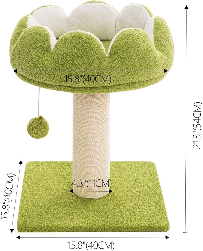 Flower Cat Scratching Post for Indoor Cats Scratcher with Perch | Comfortable & Removable Perch, Interactive Dangling Ball, Natural Sisal Scratching Post, Simple Assembly & Stability