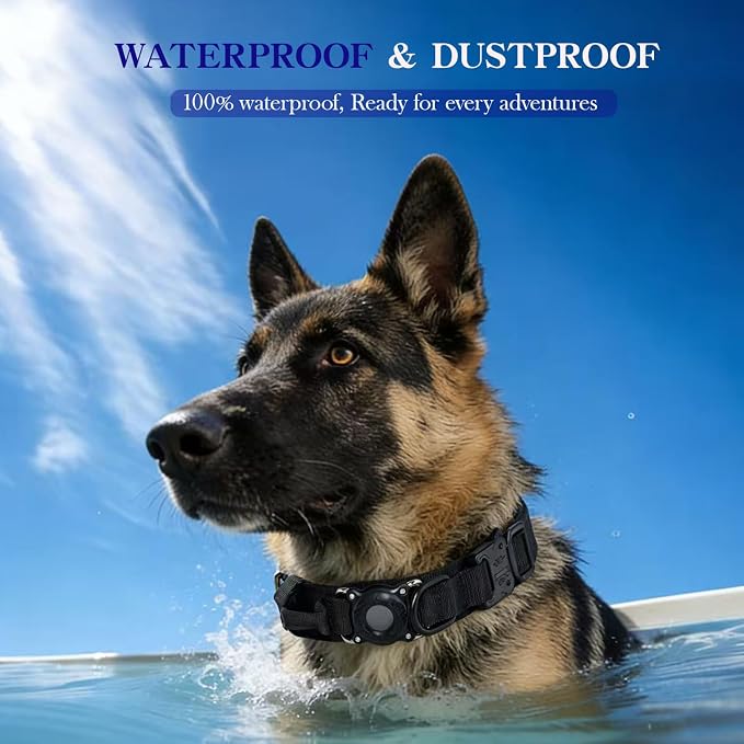 AirTag Dog Collar for Large Dogs Tactical Dog Collar with AirTag Holder | Upgrade Waterproof,Adjustable,Control Handle,Quick-Release Metal Buckle,1000D Nylon Fabric,Soft-Padde,Velcro Patch(Black,L)
