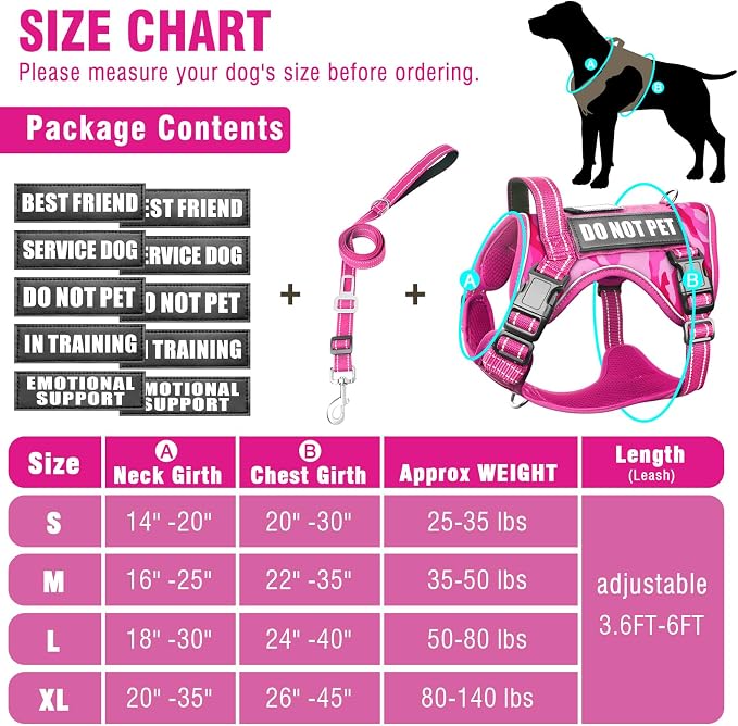 Tactical Dog Harness and Leash Set with 10 Patches for Large Dogs | Heavy Duty No Pull Service Dog Vest with Dog Seat Belt ,Adjustable Reflective Easy Walk for Training Hiking Camo Pink XL