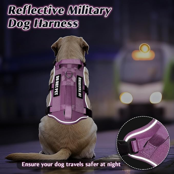 Escape Proof Dog Harness with Double Handle+4 Removable Patches | Service Working Molle Harness with Double Handle for Large Dogs, Tactical Pet Reflective Vest for Walking Hiking Hunting