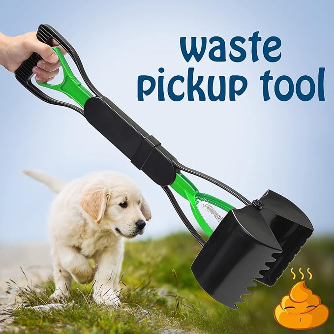 Temmel Pooper Scooper - Poop Scooper for Pet Waste Picking Up Without Smell - Dog Pooper Scooper with Foldable Long Handle – Heavy Duty Dog Poop Scoop with Jaw Claw Bin (23.62 Inches) (Green)