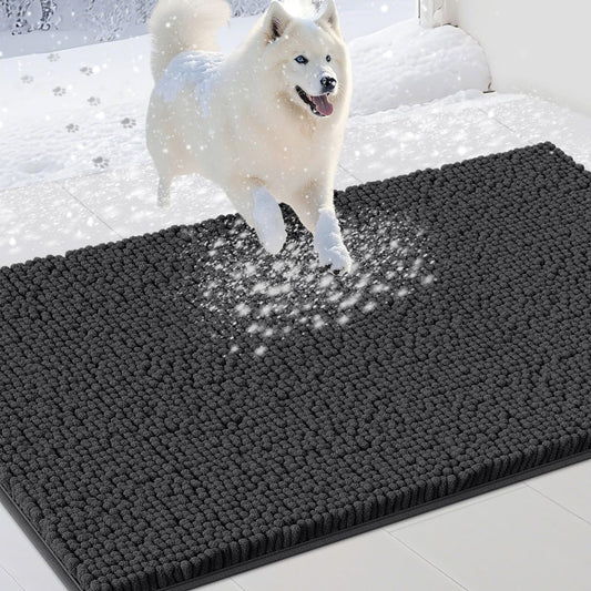 Extra Large Dog Door Mats for Muddy Paws, Chenille Absorbent Dog Mats, Non Slip Heavy Mud Mat for Dogs, Soft Pet Mat for Entryway, Mud Paws, Inside Floor,60" x 36", Dark Grey