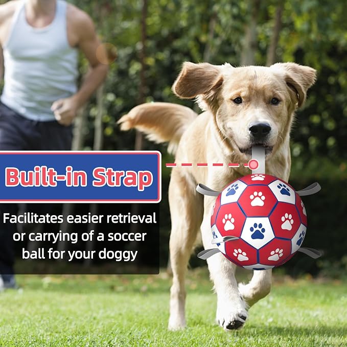 Diman Dog Toy Balls for Large Dogs, 7 Inch Soccer Ball for Dogs with Straps, World Cup Herding Ball for Outdoor Fun, Pet Birthday Gifts, Durable Dog Balls for Medium Large