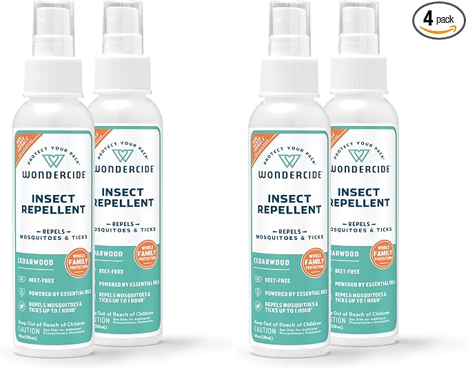 Wondercide - Mosquito, Tick, and Insect Repellent with Natural Essential Oils - DEET-Free Bug Spray and Killer - Safe for Family - Cedarwood 4-Pack of 4 oz Bottle