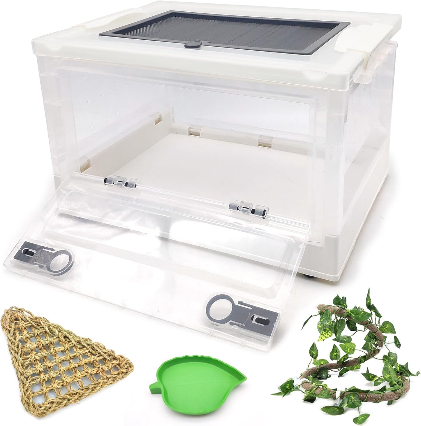 Hamiledyi Collapsible Gecko Tank Starter Kits, Reptile Travel Carrier 15.6" x 11.6" x 9.4" Small Portable Habitat Cages for Leopard Gecko, Bearded Dragon, Snake, Tortoise（White）