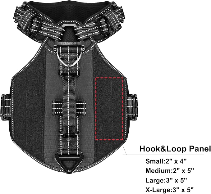 ICEFANG Quick-Moving Tactical Dog Harness X-Large Dogs,No Pull Dog Vest | Control Handle,Reflective,Full Metal Buckles,Adjustable,Hook-and-Loop Panel,Soft Padded,Black,X-Large