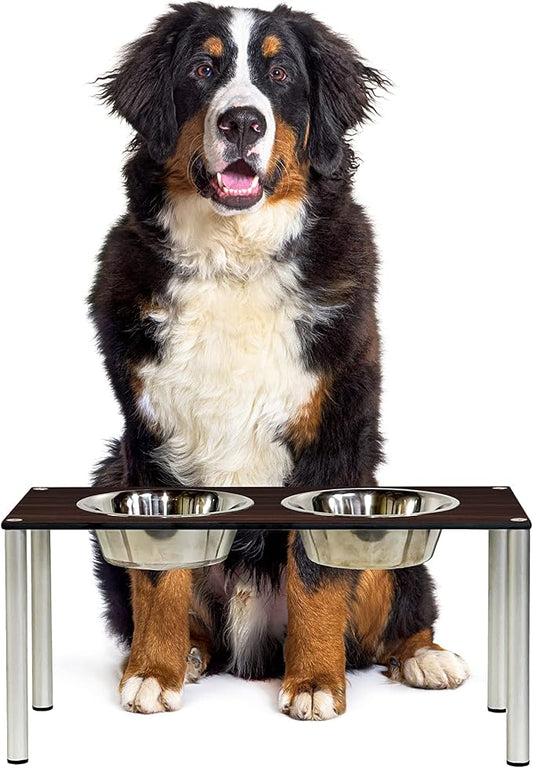 Raised Pet Bowls for Cats and Dogs, Outdoor Elevated Dog Cat Food and Water Bowls Stand Feeder on Aluminum Legs with 2 Stainless Steel Bowls Sizes for Small Medium and Large Dogs. Large (Tosca)
