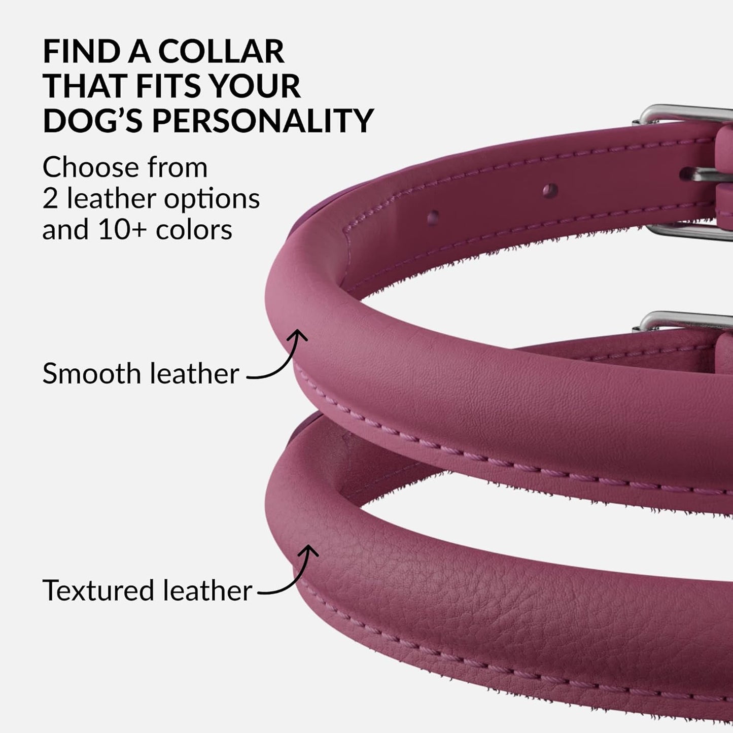 CollarDirect Rolled Leather Dog Collar, Soft Padded Round Puppy Collar, Handmade Genuine Leather Collar Dog Small Large Cat Collars 13 Colors (6 Inch, Pink Smooth)