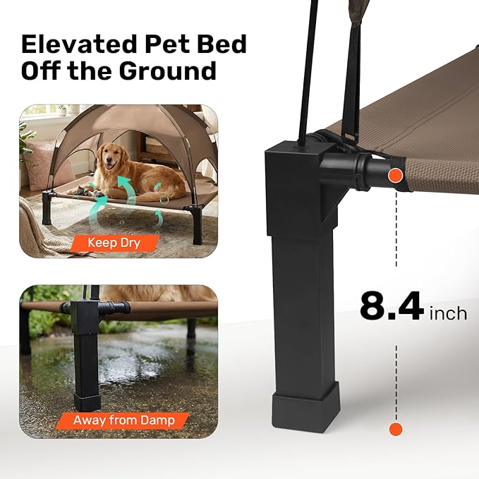 Elevated Dog Bed with Removable Canopy, Sun Protection Shade Tent Dog Cot | Portable Outdoor Dog Bed, Raised Pet Cooling Cot Bed for Dogs, 42in