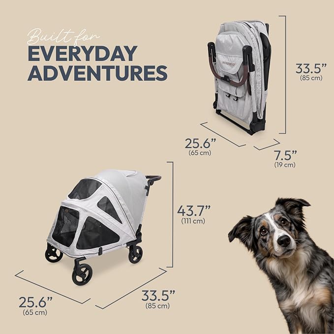 WonderFold Hudson Pet Stroller for Large Pets - super FLATFOLD: Even the Wheels Fold In - GRAY, LARGE