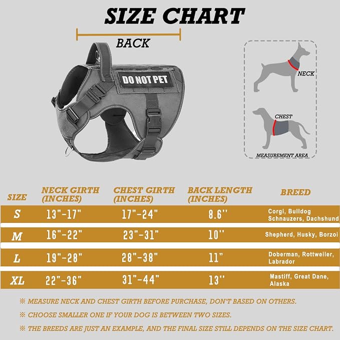 Tactical Dog Harness for Large Dogs, Heavy Duty Dog Harness with Handle, Adjustable Reflective Military German Shepherd Dog Vest Harness with Do Not Pet Patches for Hiking Training Grey