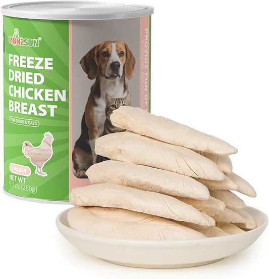 MON2SUN Freeze Dried Chicken Breast Dog & Cat Treats - Whole Cut, Single Ingredient, High Protein, Grain & Gluten Free, for Training Chew or Topper, 9.2oz
