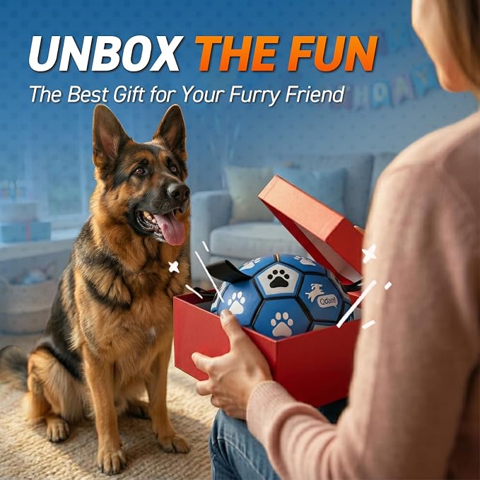 QDAN Extra Large Dog Toys Soccer Ball - Durable Dog Balls for Extra Large Dogs with Straps, Outdoor Dog Toys, Dog Water Toy, Herding Ball (9 Inch)
