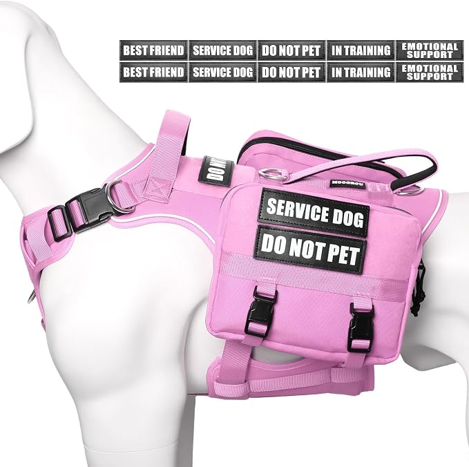 Service Dog Vest with Removable Backpack for Large Dogs Pink L | No Pull Adjustable Dog Harness with Pockets,Soft Padded Handles&Molle for Patches,Heavy Duty for Training Hiking Hunting