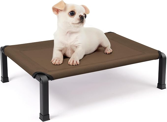 Elevated Dog Bed, Cooling Raised Pet Cot with Chew Proof Mesh Fabric and Steel Frame, Portable Dog Cot Bed with No-Slip Rubber Feet, 26 in