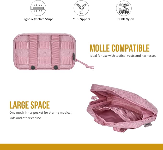 OneTigris Service Dog Vest Harness Saddle Bag Backpack Pouch, Emotional Support, Service Dog in Training,Quality Saddlebag for Tactical Dogs Vests(Pink)