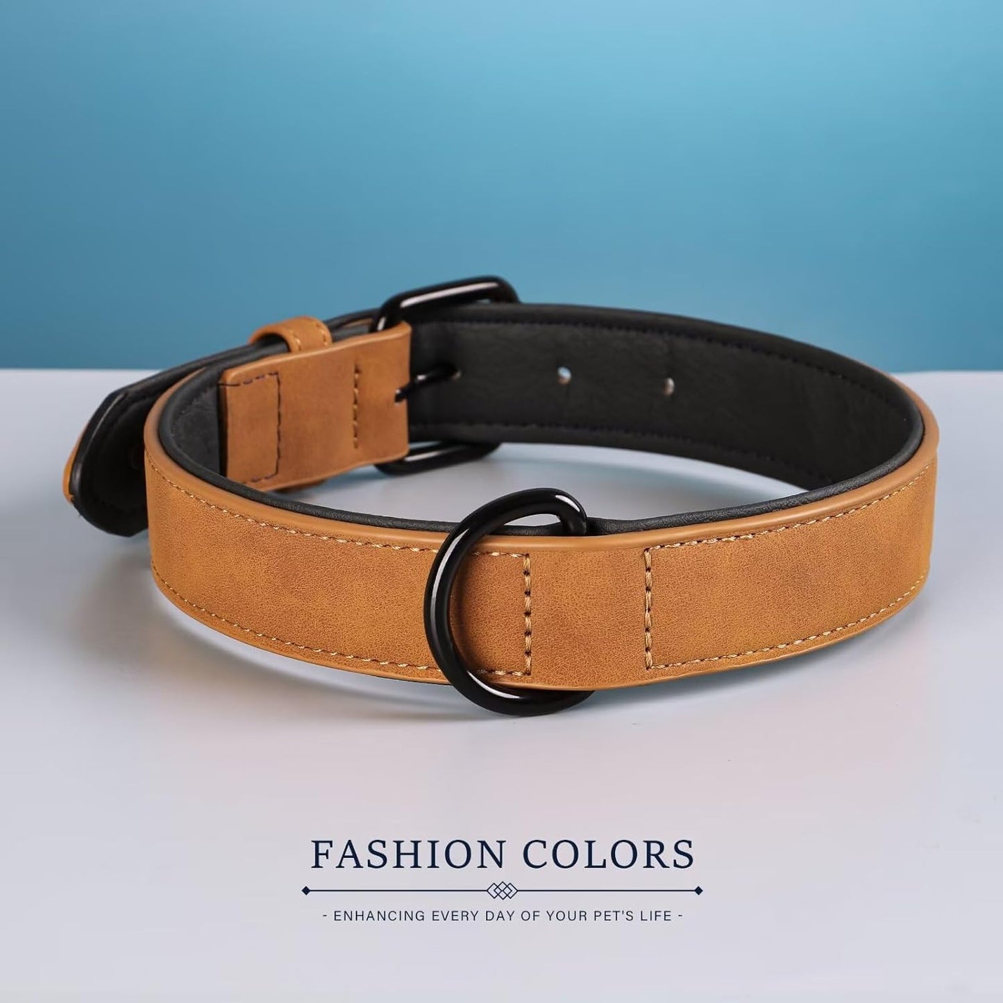 Didog Soft Padded PU Leather Dog Collar, Breathable and Adjustable Dog Collar for Large Dogs, Comfortable for Daily Walk, Light Brown, XL Fit Neck 17-21"(44-71 lbs)