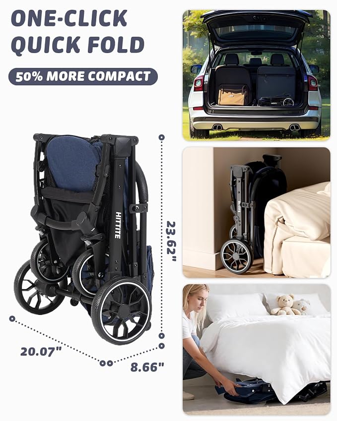 HITTITE Pet Stroller with Weatherproof Cover, All-Terrain 4-Wheel Cat & Dog Stroller with Adjustable Canopy, Foldable Dog Strollers with Storage Basket for Small to Medium Dogs Up to 55 lbs.