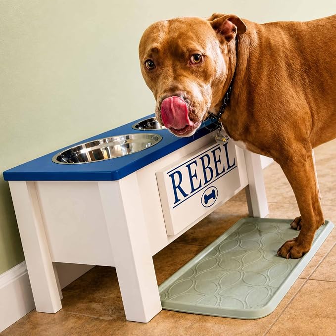 Elevated Dog Bowls for Large Dogs, Personalized Food Stand for Large Breed | Farmhouse Style, Elevated Wood Stand, Storage Container, Stainless Steel Bowls, Raised Anti-Slip Feeder, Made in USA