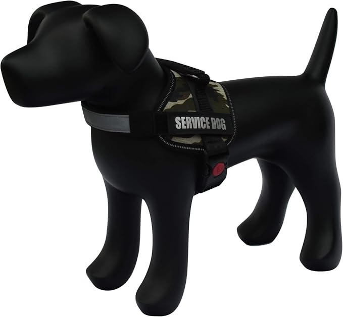 Service Dog Vest Harness – Reflective Service Animal Vest, No-Pull Harness with Handle & Mesh Padding – Sizes XXS-XL for Puppies – 2 Removable Service Patches Included (Extra Small,Green Camo)