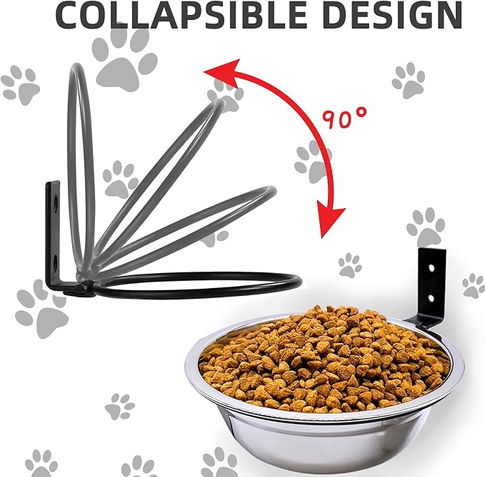 Wall Mounted Dog Bowls-2 * 29 Oz, Stainless-Steel Raised Adjustable Height